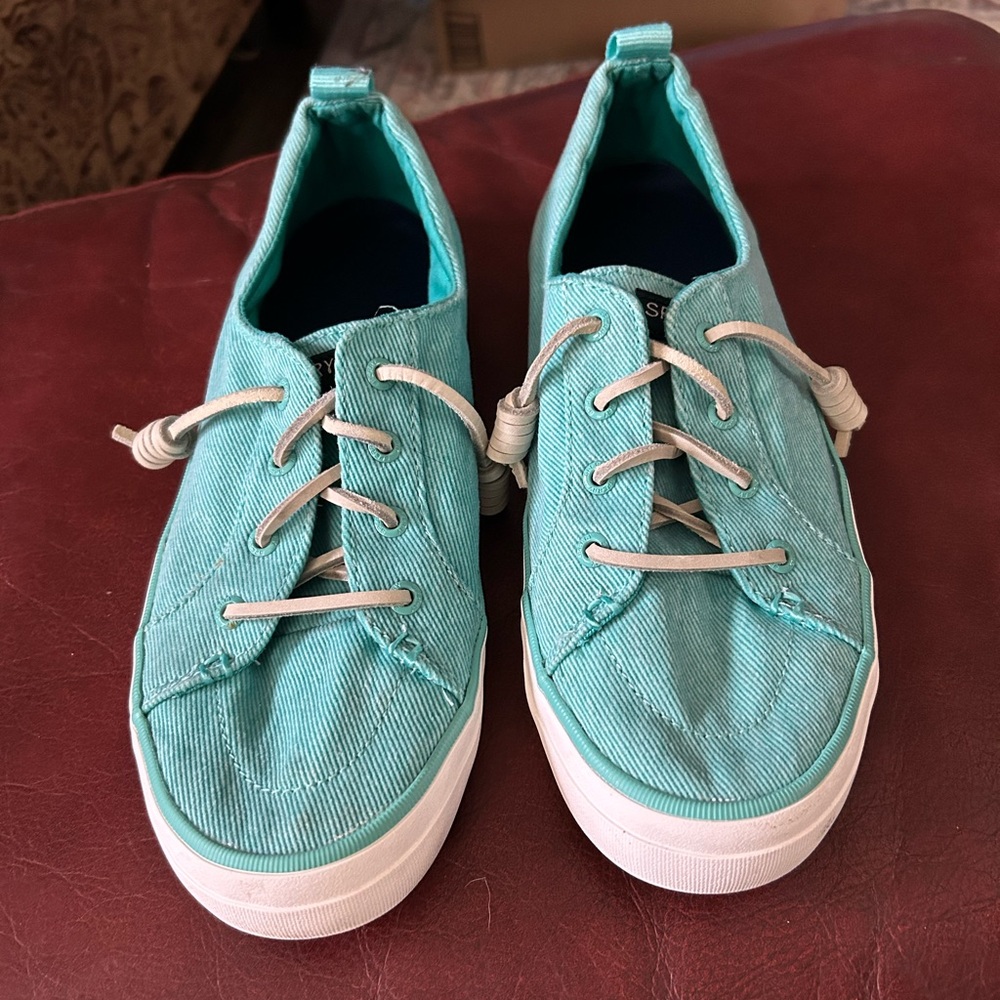 Sperry Teal Canvas Shoes with White Laces